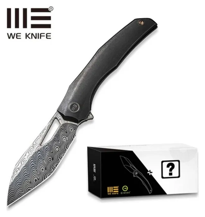 Нож складной туристический Ignio Mystery Box Ignio Mystery Box, (8.39 см) Damasteel (Hakkapella) / 6AL4V Titanium черный