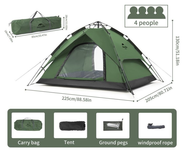 Намет чотиримісний автоматичний Naturehike NH21ZP008, темно-зелений, укр, укр