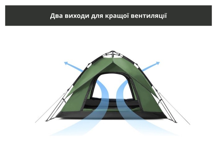 Намет чотиримісний автоматичний Naturehike NH21ZP008, темно-зелений, укр, укр