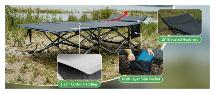 Кровать складная Naturehike CNK2300WS010, Полиэстер Oxford / железо, черный