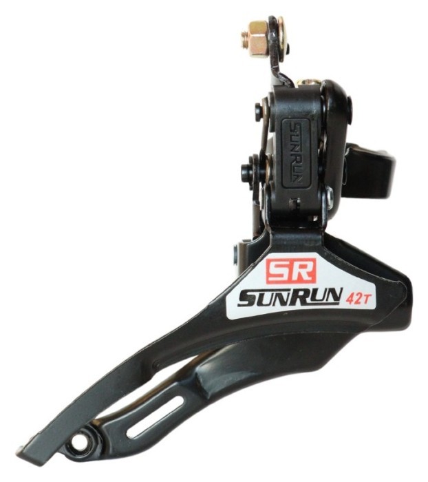 Перемикач перед. нижній хомут н/тяга  max-42T под трубу 31,8мм срiблястий SUNRUN FD-QD-35A, укр, укр