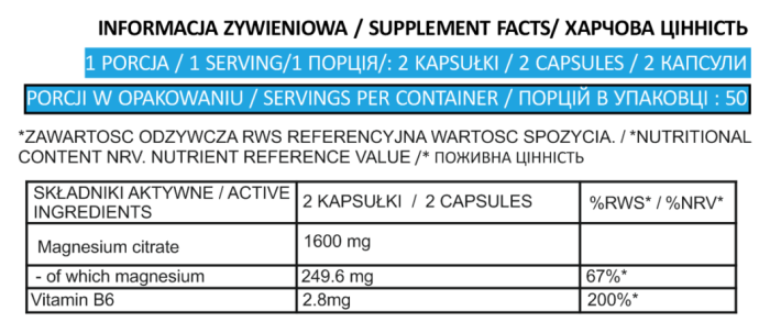 Magnesium Citrate - 100 caps