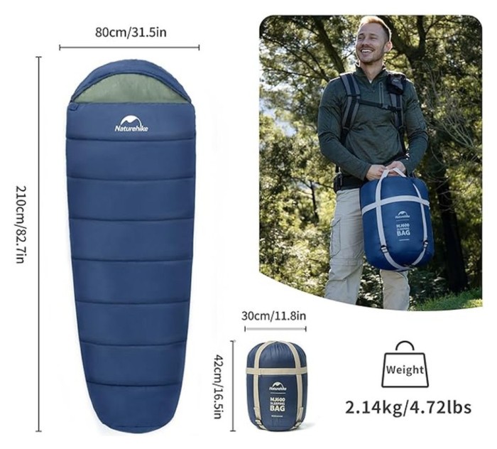 Спальник с капюшоном Naturehike MJ600 CNK2300SD014, темно-голубой