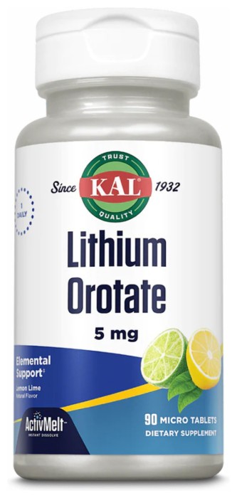 Lithium Orotate 5mg - 90 tabs Lemon Lime