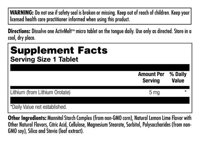 Lithium Orotate 5mg - 90 tabs Lemon Lime