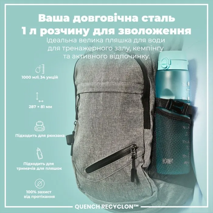 Картофель для воды ION8 1000 мл. BPA Free, Times To Drink, (ЭКО бутылка) BPA Free, Sonic Blue
