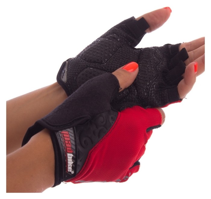 Рукавички велосипедні з відкритими пальцями MADBIKE SK-06, червоні