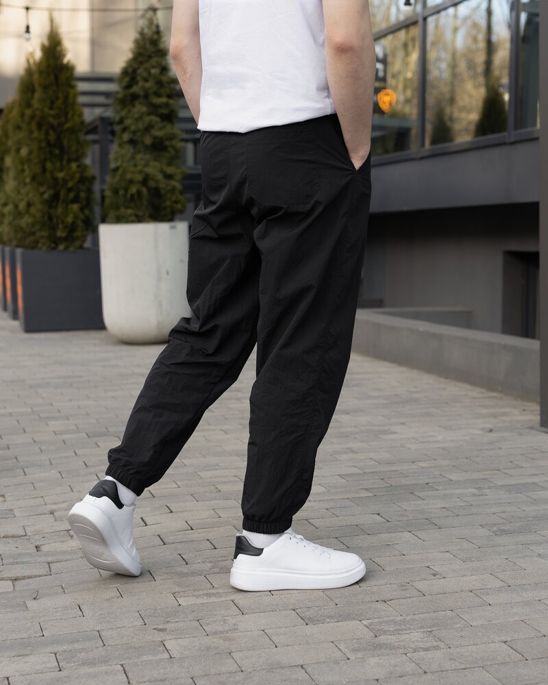 Чоловічі штани джогери з плащівки чорні Pobedov Ground