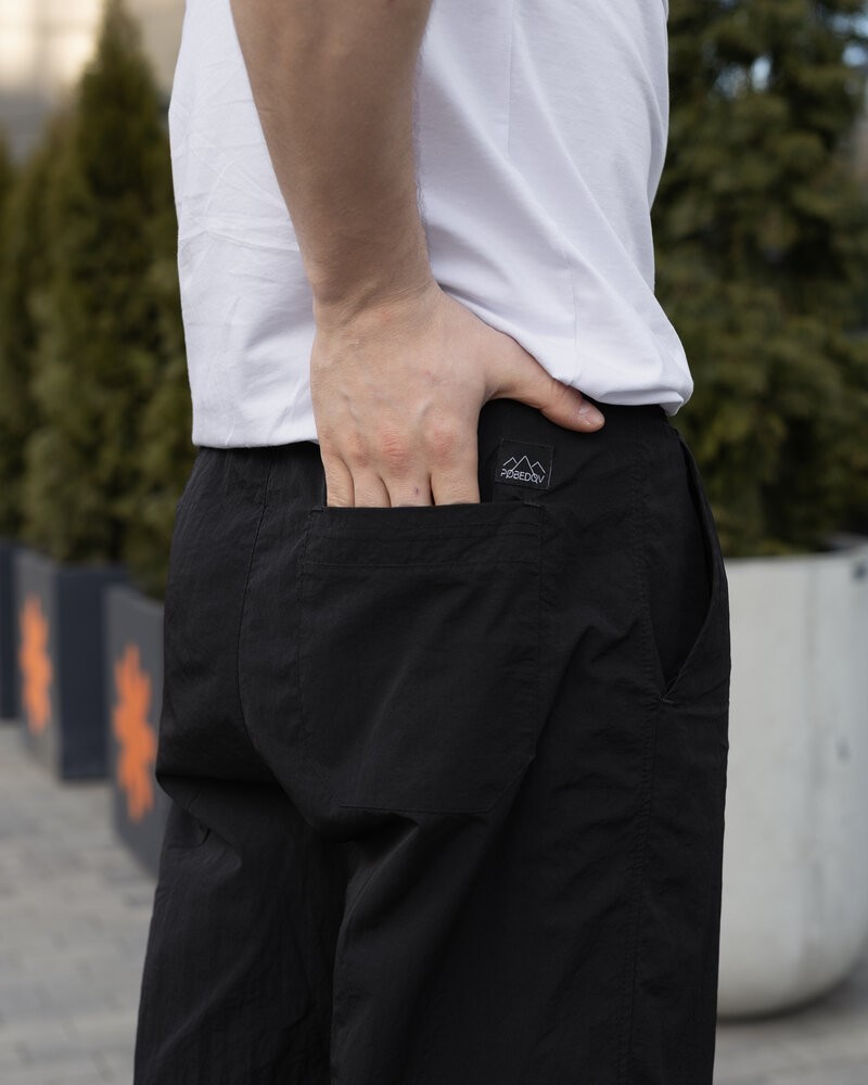 Чоловічі штани джогери з плащівки чорні Pobedov Ground, укр, укр