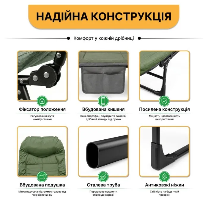 Розкладне ліжко (розкладачка) з вбудованим матрацом LEOBRO Green (LB-FB-M1-GRN)