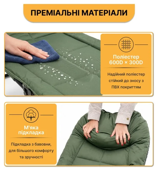 Розкладне ліжко (розкладачка) з вбудованим матрацом LEOBRO Green (LB-FB-M1-GRN)