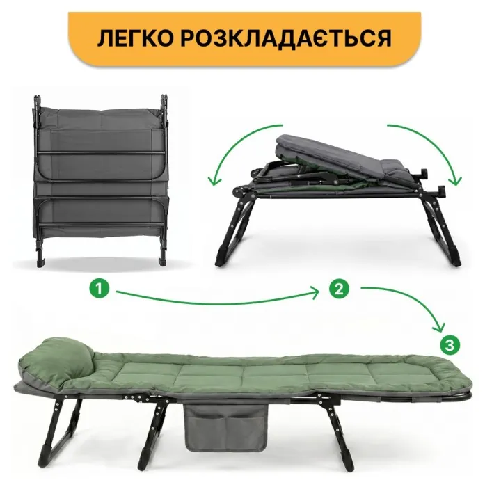 Розкладне ліжко (розкладачка) з вбудованим матрацом LEOBRO Green (LB-FB-M1-GRN)