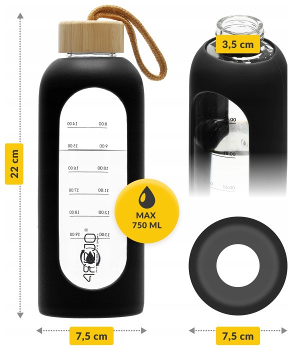Бутылка для воды спортивная 4FIZJO 750 мл стеклянная Black (P-5905973404174)