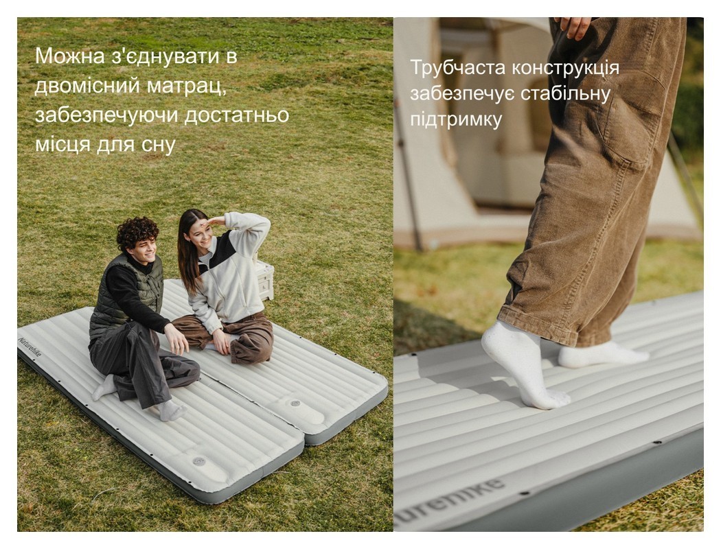 Матрац туристичний надувний одномісний  Naturehike CNK2450WS035, 198х68х9.5 см, білий із вбудованою помпою для надування, укр, укр
