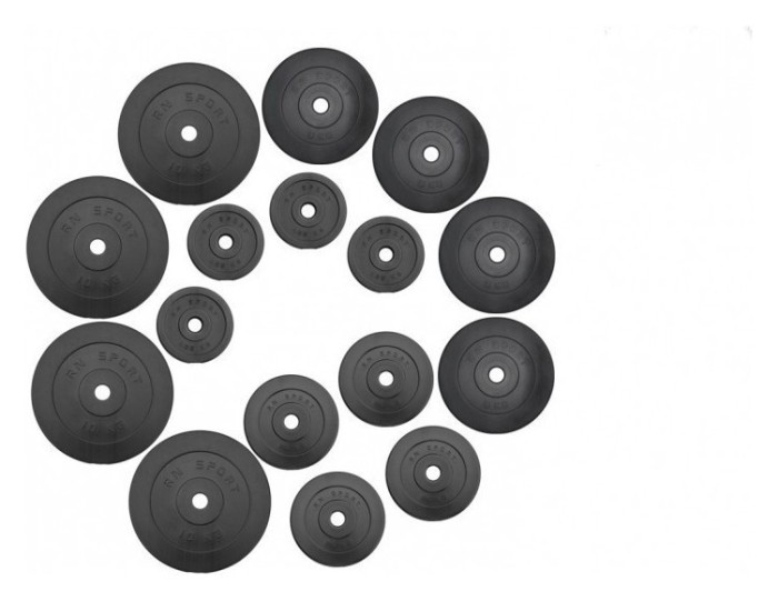 75 кг (4 по 10, 4 по 5, 4 по 2.5, 4 по 1.25) блинов на штангу покрытых пластиком (31 мм)