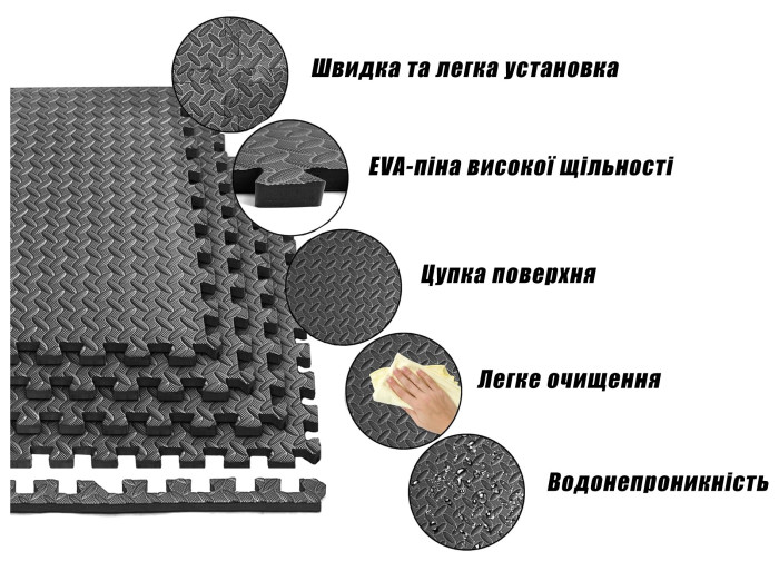Татамі мат EasyFit SwallowTail-2 4 шт (60х60х2 см) пазл ластівчин хвіст з бортиком
