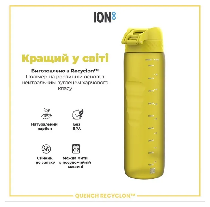 Картофель для воды ION8 1000 мл. (ЭКО бутылка) BPA Free, Yellow
