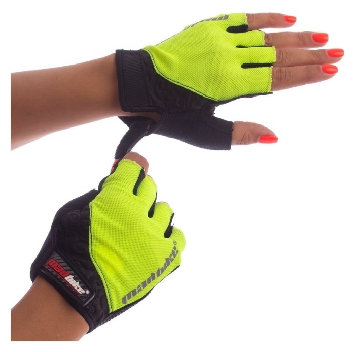 Рукавички велосипедні з відкритими пальцями MADBIKE SK-06, салатові