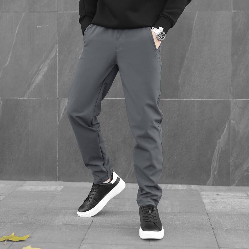 Штани із софтшелу для чоловіків весняні осінні сірі Pobedov Point, укр, укр