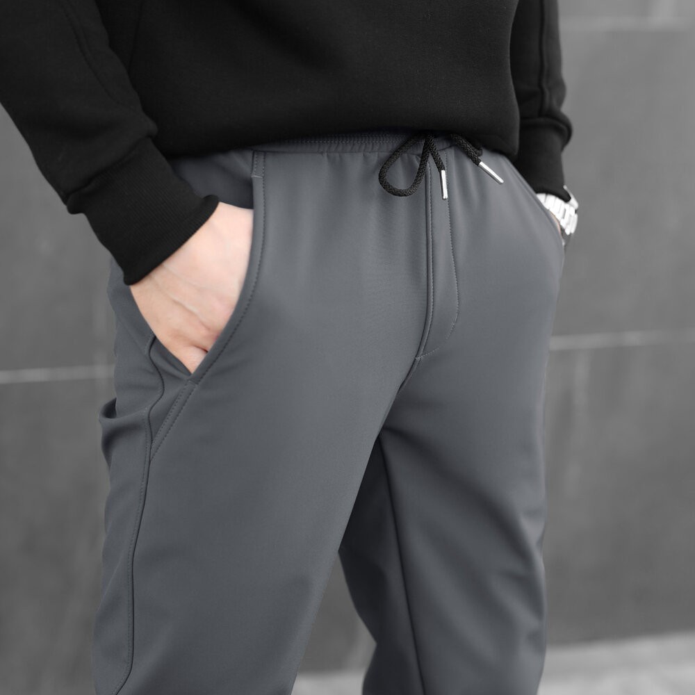 Штани із софтшелу для чоловіків весняні осінні сірі Pobedov Point, укр, укр