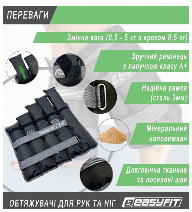 Утяжелители для ног и рук EasyFit наборные жилет 0,5-5 кг (пара)