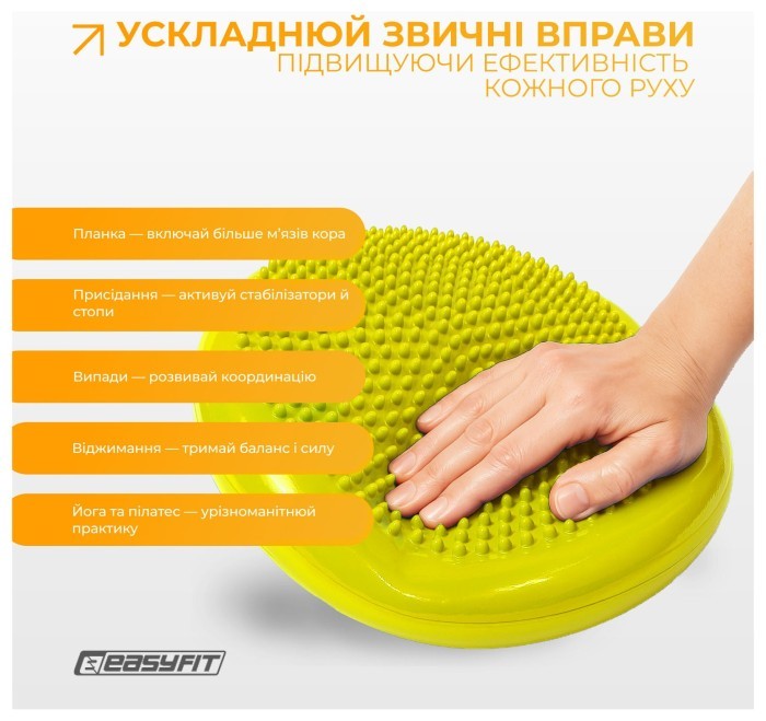 Балансировочная массажная подушка EasyFit желтая.