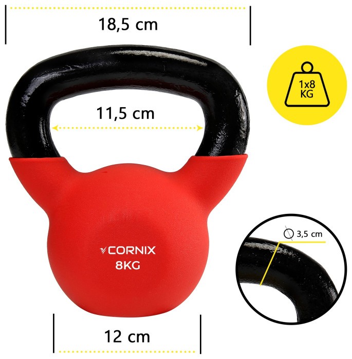 Гиря металлическая Cornix 8 кг с виниловым покрытием XR-0436 Red/Black