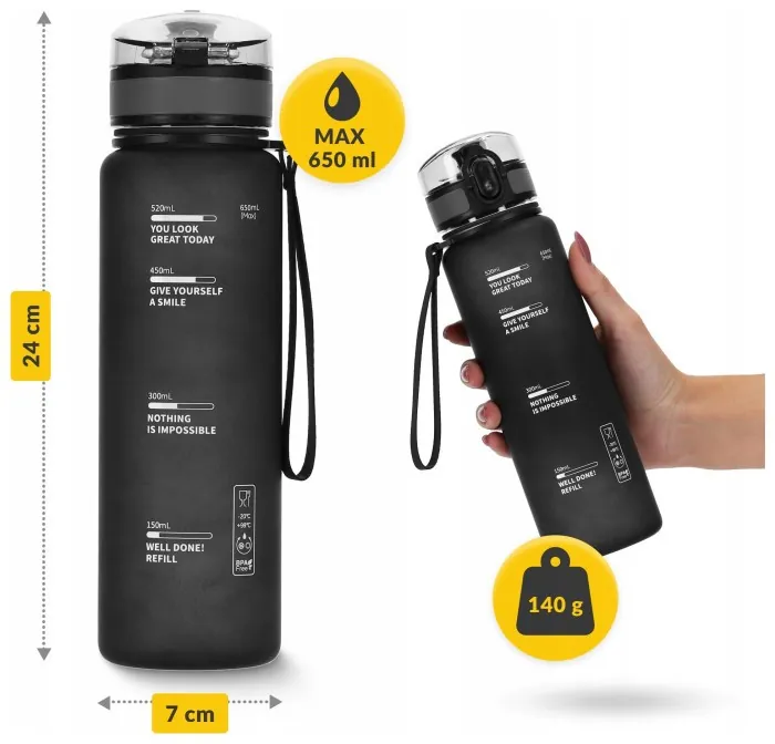 Бутылка для воды спортивная 4FIZJO 650 мл Black (P-5905973403733)