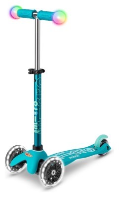 Самокат MICRO серии "Mini Deluxe Magic" - АКВА (до 50 kg, 3-х колесный, свет)