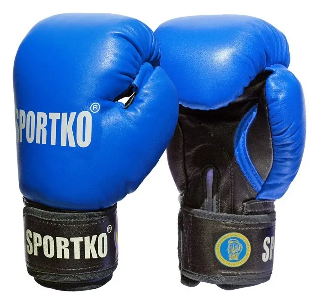 Перчатки боксерские кожаные SportKO PK1 размер 12 унций, синие