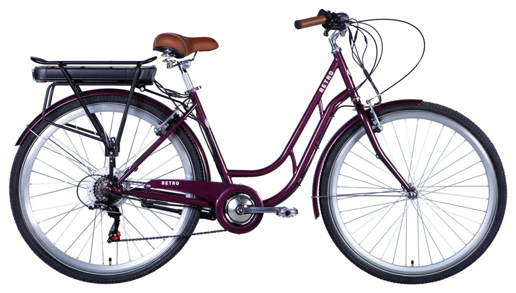 Велосипед з електроприводом 28" ST Dorozhnik eRETRO Vbr FR рама-19" 36B 13А*г 500Вт малиновий 2026 (ELB-D-28-112)