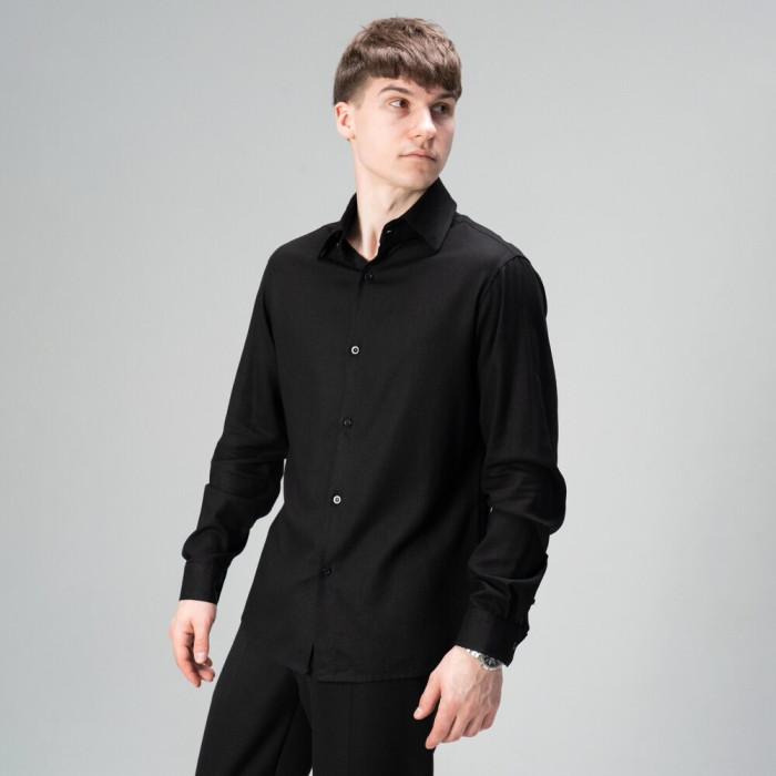 Рубашка мужская Slavni на пуговицах классическая черная, Рубашка Slavni Basset из льна на пуговицах черная