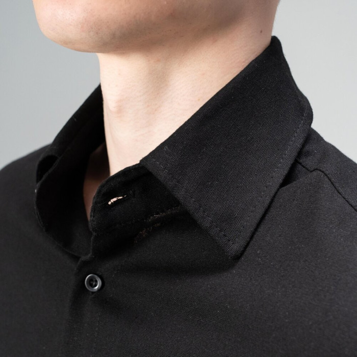 Рубашка мужская Slavni на пуговицах классическая черная, Рубашка Slavni Basset из льна на пуговицах черная