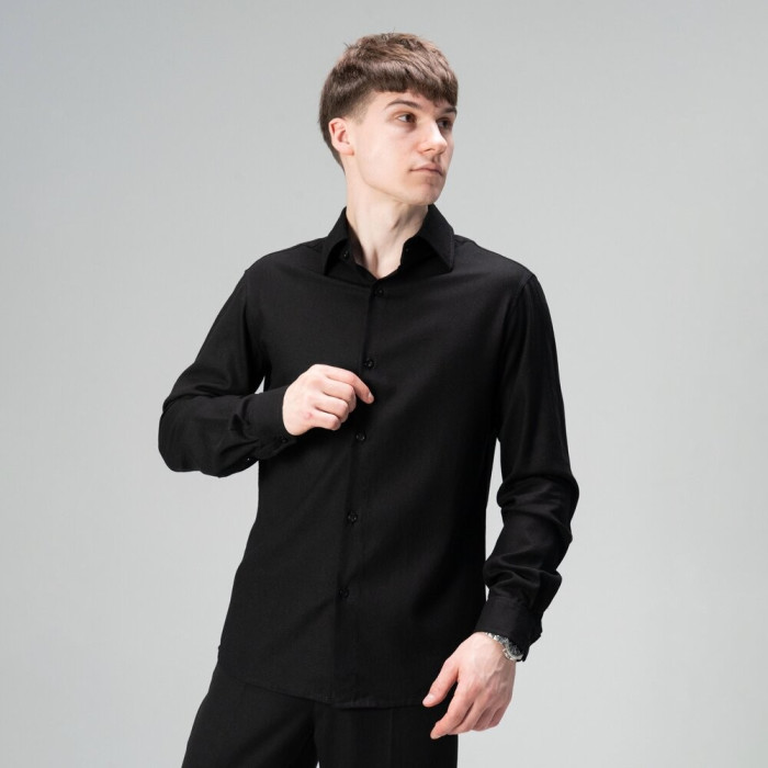 Рубашка мужская Slavni на пуговицах классическая черная, Рубашка Slavni Basset из льна на пуговицах черная