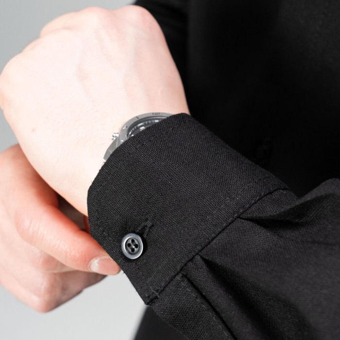 Рубашка мужская Slavni на пуговицах классическая черная, Рубашка Slavni Basset из льна на пуговицах черная