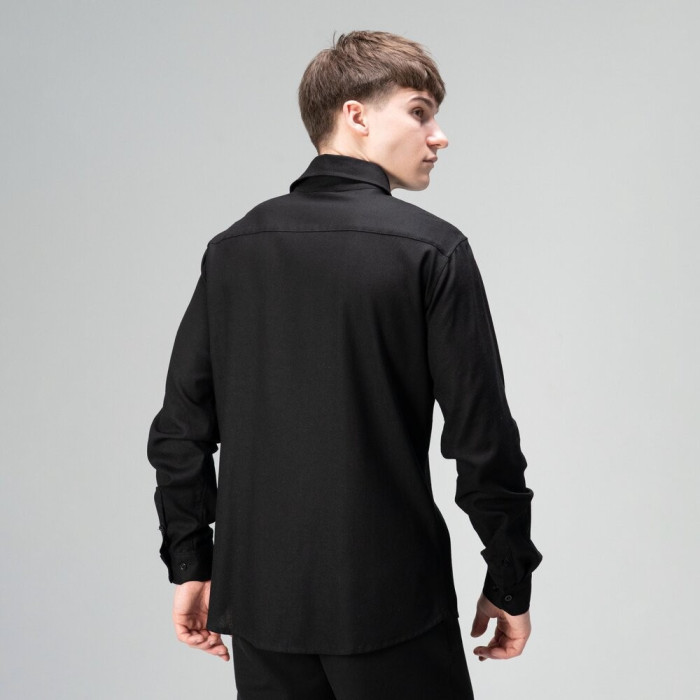 Рубашка мужская Slavni на пуговицах классическая черная, Рубашка Slavni Basset из льна на пуговицах черная