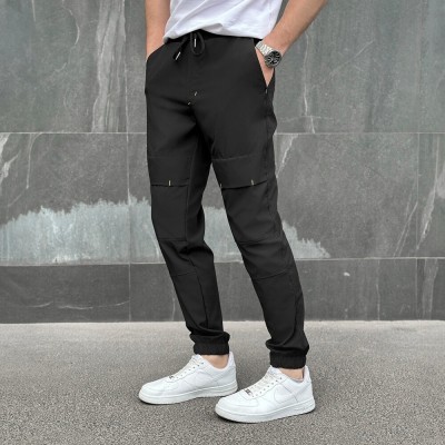 Чоловічі штани джогери з кишенями чорні Pobedov Vershyna