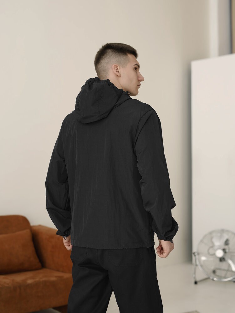 Мужская черная ветровка. Куртка-ветровка демисезонная легкая с карманами Pobedov Neon