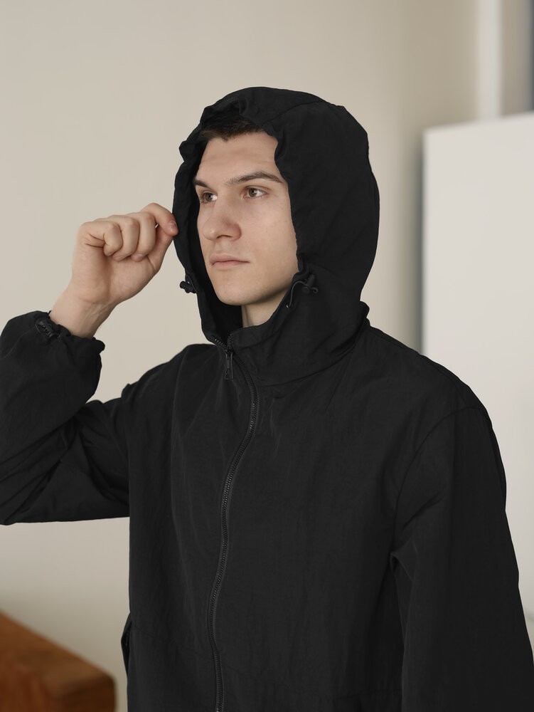 Чоловіча чорна вітрівка. Куртка-вітрівка демісезонна легка з кишенями Pobedov Neon, укр, укр