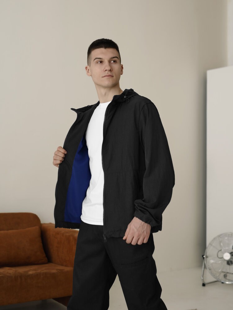 Чоловіча чорна вітрівка. Куртка-вітрівка демісезонна легка з кишенями Pobedov Neon, укр, укр