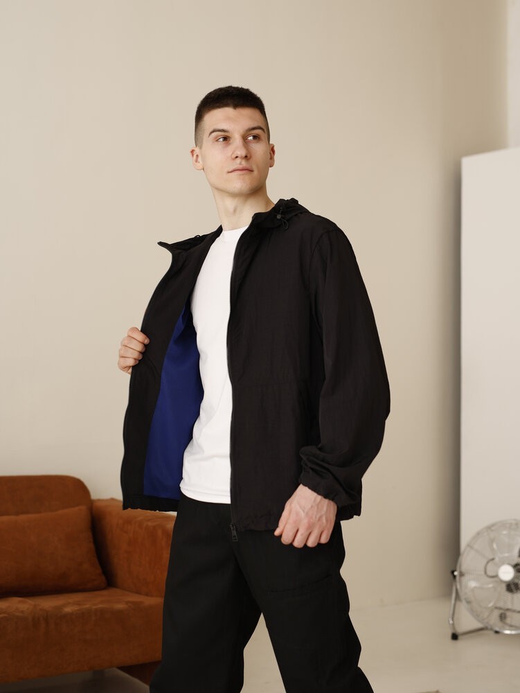 Чоловіча чорна вітрівка. Куртка-вітрівка демісезонна легка з кишенями Pobedov Neon, укр, укр