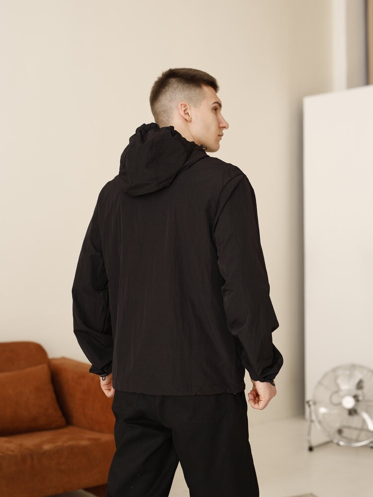 Чоловіча чорна вітрівка. Куртка-вітрівка демісезонна легка з кишенями Pobedov Neon, укр, укр