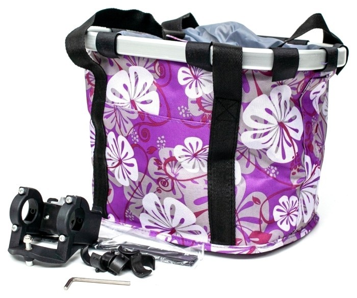 Велосумка-кошик на кермо 30x25x25cm фіолетовий з білими квітами BRAVVOS CK-082, укр, укр