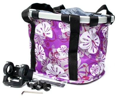 Велосумка-кошик на кермо 30x25x25cm фіолетовий з білими квітами BRAVVOS CK-082
