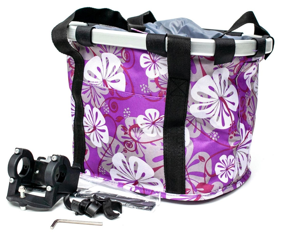 Велосумка-корзинка на руль 30x25x25cm фиолетовый с белыми цветами BRAVVOS CK-082