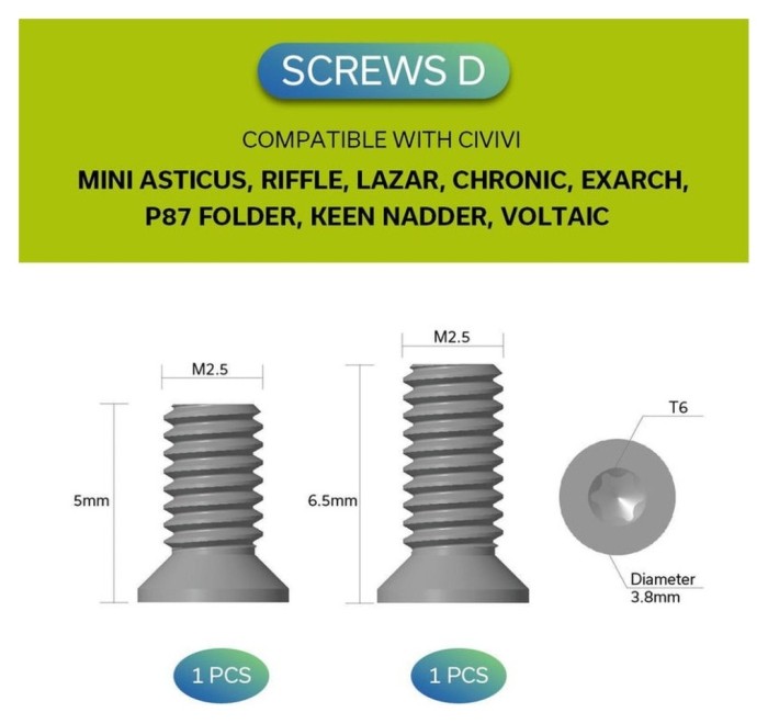 Набор черных стальных винтов для клипса Civivi CA-12B