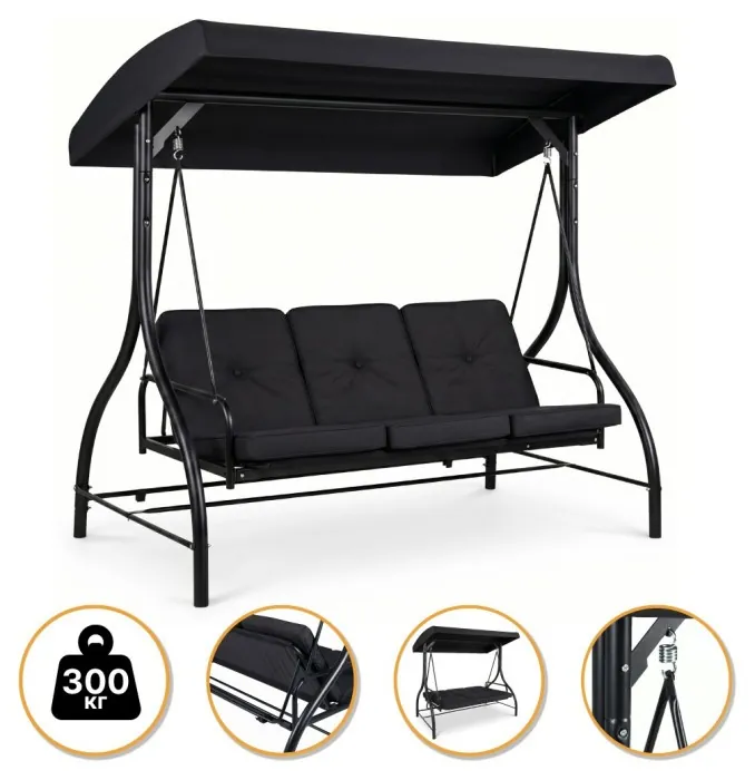 Садова гойдалка з товстим матрацом LEOBRO Luxury Pro Black (LB-1046)