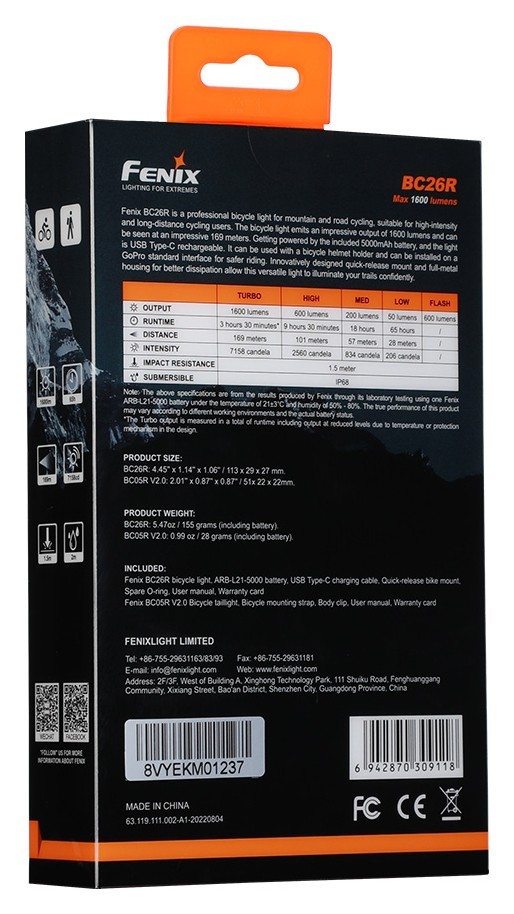 Комплект велофара Fenix BC26R+BC05RV20