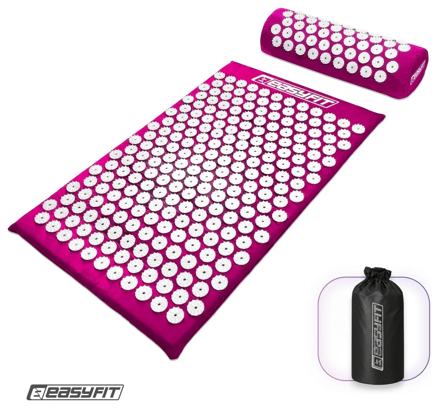 Масажний килимок Easyfit з подушкою (аплікатор Кузнєцова) Фіолетовий (Чорний)