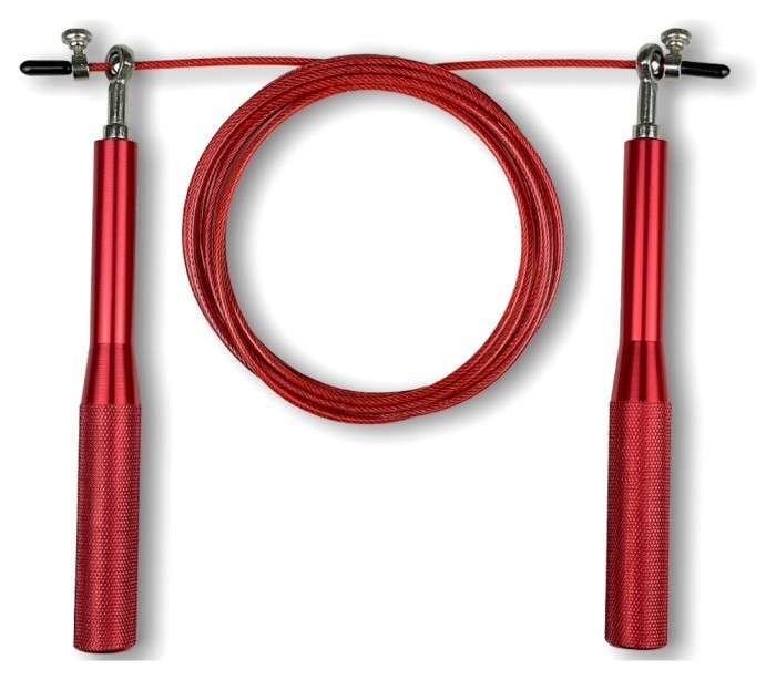 Швидкісна скакалка EasyFit Aluminium зі сталевим тросом та алюмінієвими ручками червона, укр, укр